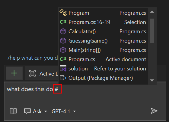 Screenshot of references in Copilot Chat.