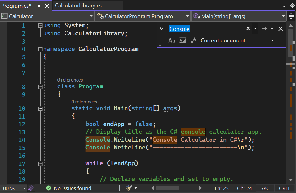 Screenshot of the Find and Replace dialog in the Editor in Visual Studio.