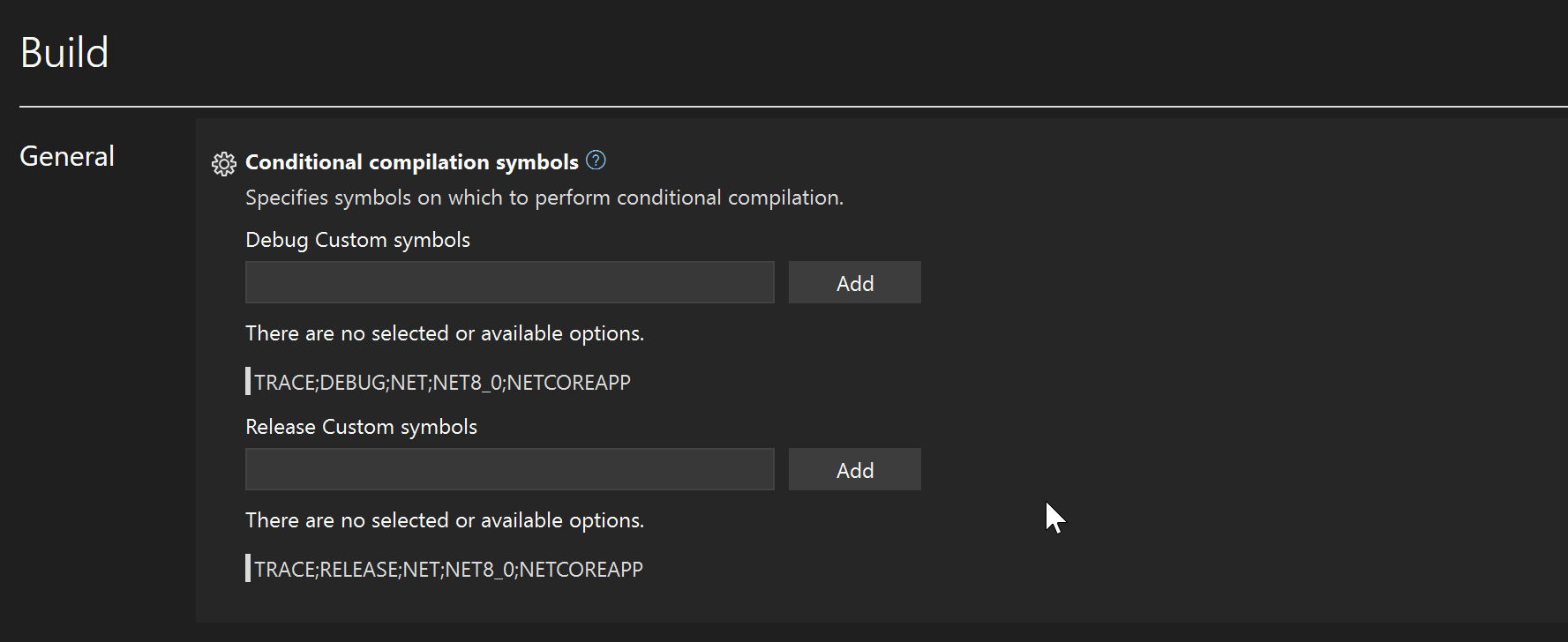 Screenshot of project designer configurations.