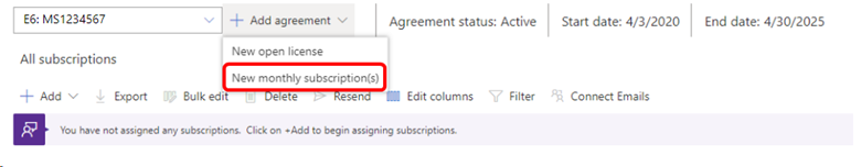 Add new monthly subscriptions dropdown menu