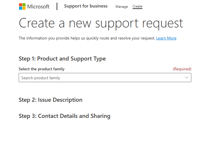 Create a new support request