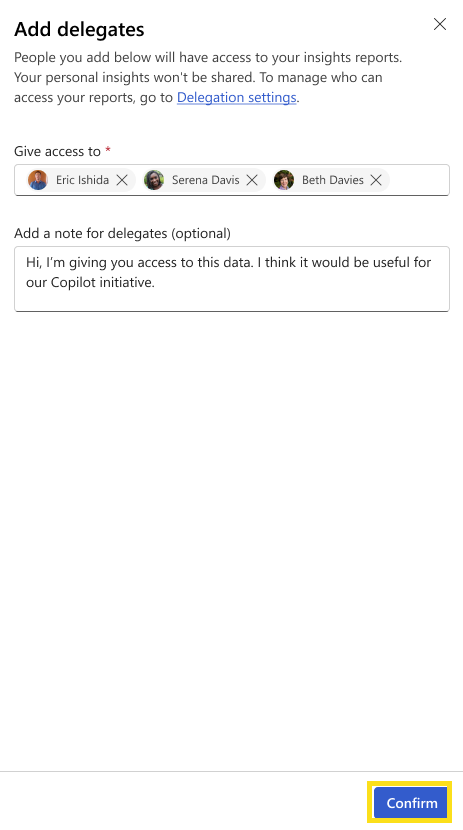 Screenshot showing how those given delegate status are notified.