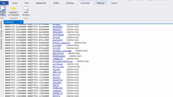 Animation that shows how to use the command window in WinDbg, including highlighting columns in yellow.