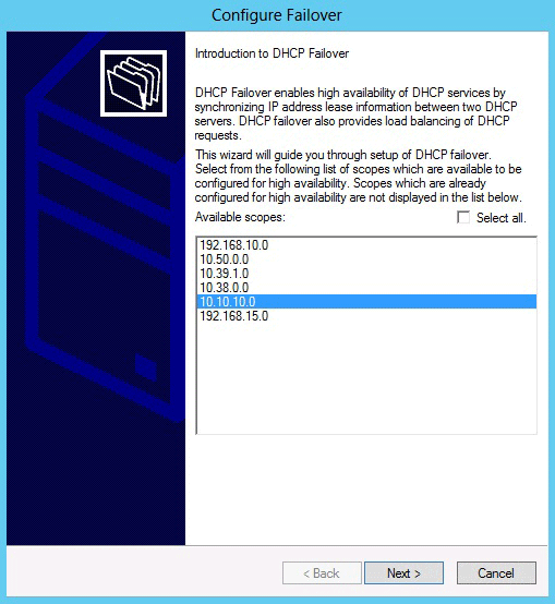 Screenshot of the Configure Failover wizard.