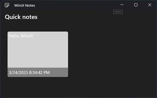 The notes app UI with a dark background but light gray note template.