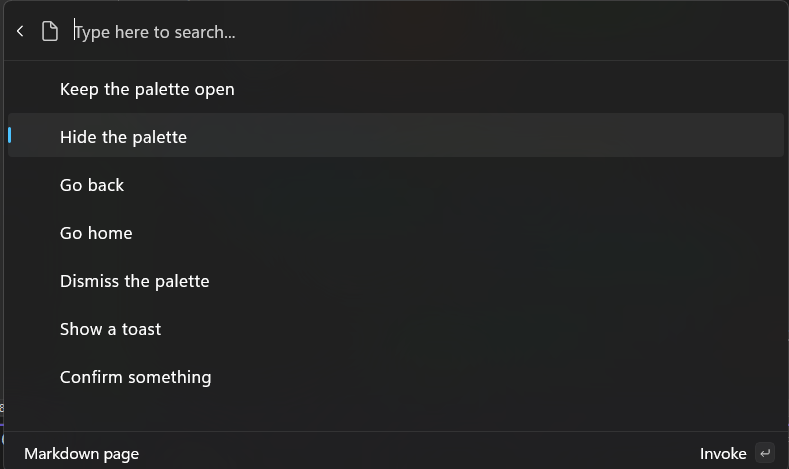 Screenshot of extension with several commands for CommandResult