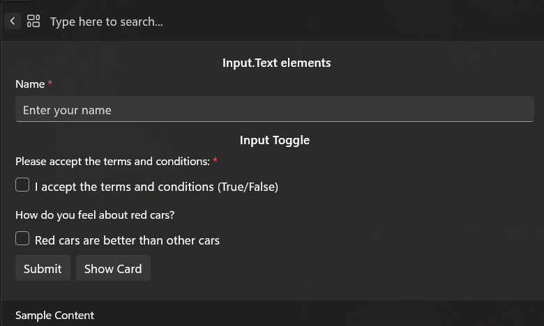 Screenshot of extension using ContentPage for form with toggles