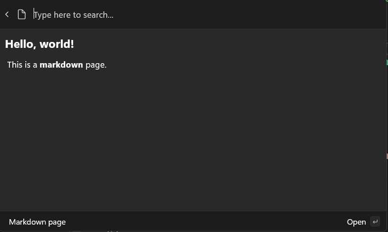 Screenshot of extension using ContentPage for markdown
