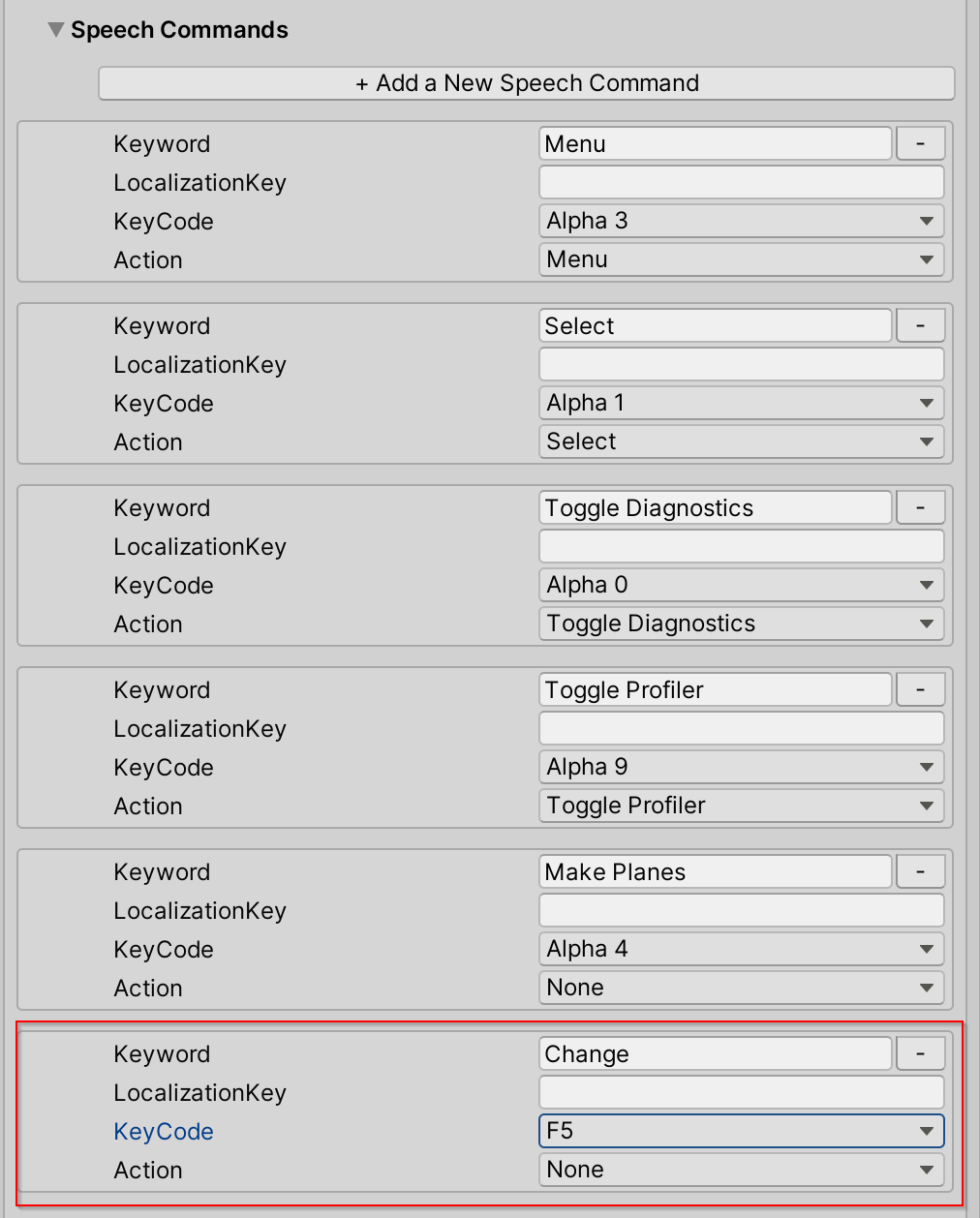 Configuring speech keyword in the MRTK profile