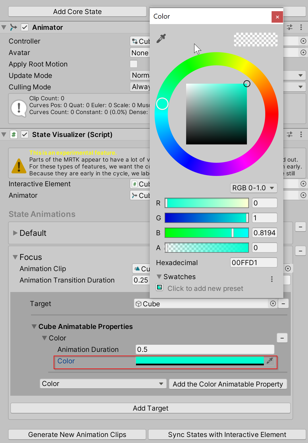Choosing a visualizer color from color wheel