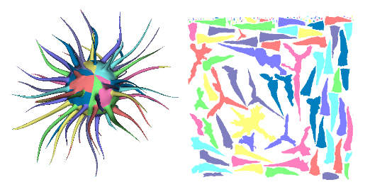 illustration of an example mesh and its corresponding texture atlas