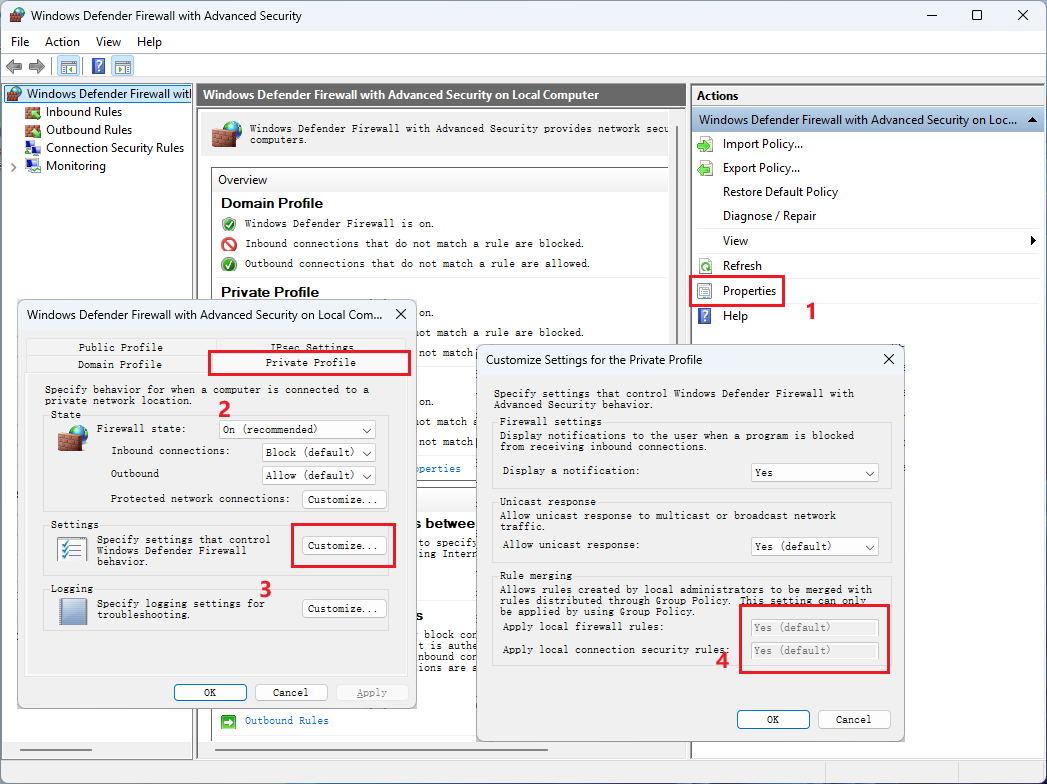 Windows Firewall settings screenshot