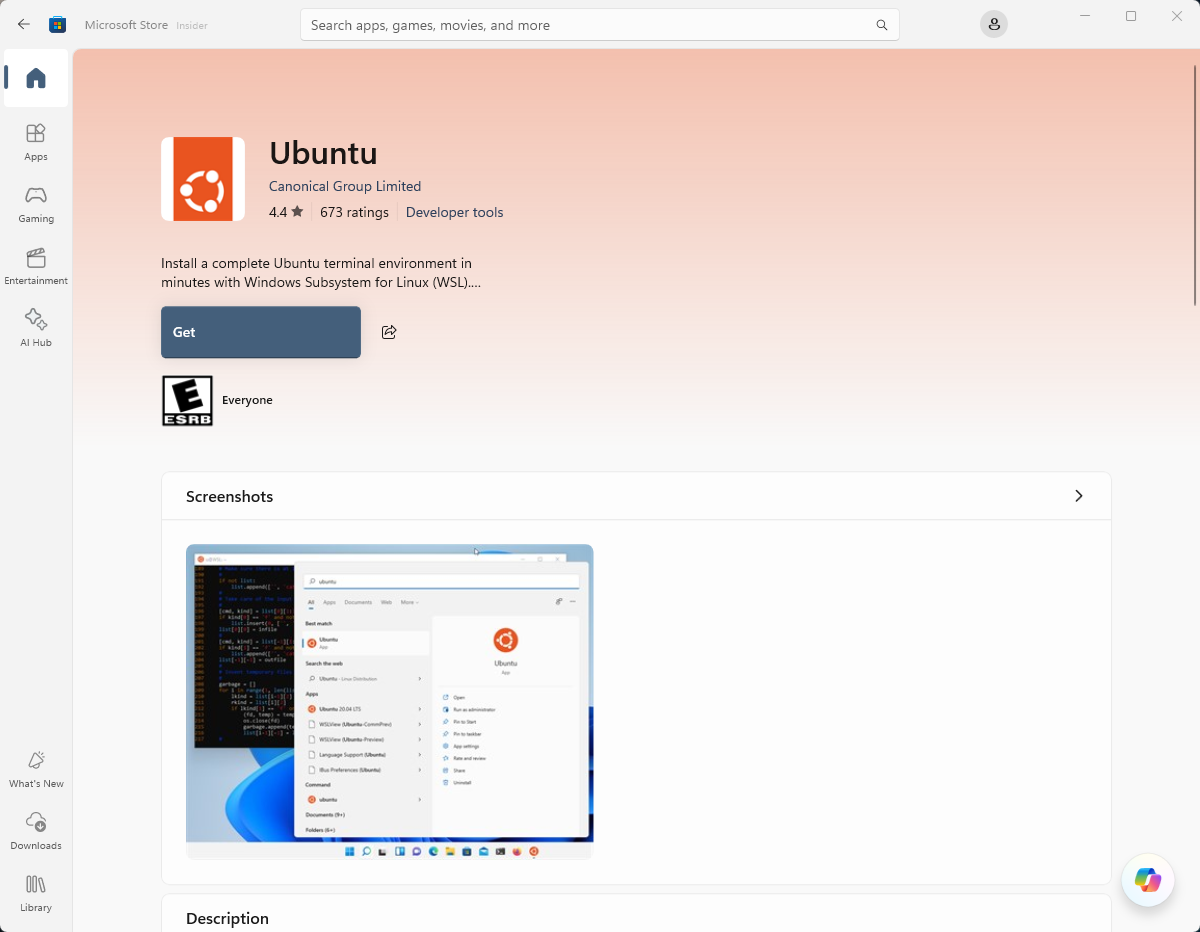 Linux distributions in the Microsoft store