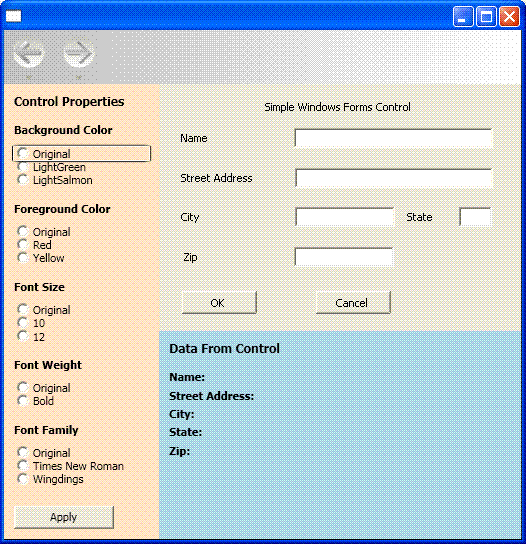 Capture d’écran montrant un contrôle incorporé dans une page WPF.
