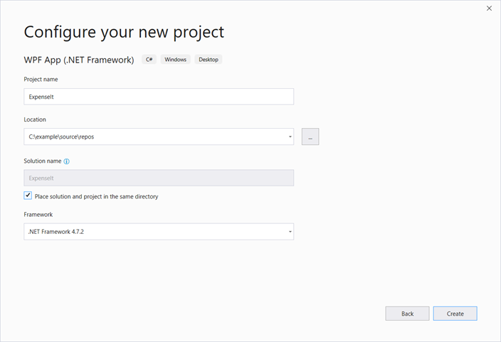 Configurer une nouvelle boîte de dialogue de projet