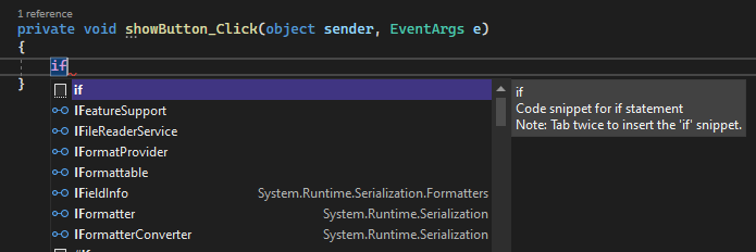 Capture d’écran montrant IntelliSense avec du code net Visual C.