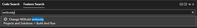 Capture d’écran de la zone de recherche dans Visual Studio.