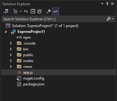 Capture d’écran de l’Explorateur de solutions dans Visual Studio.