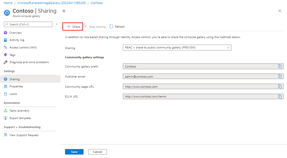 Képernyőkép a gyűjtemény közösséggel való megosztására szolgáló Megosztás gombról.