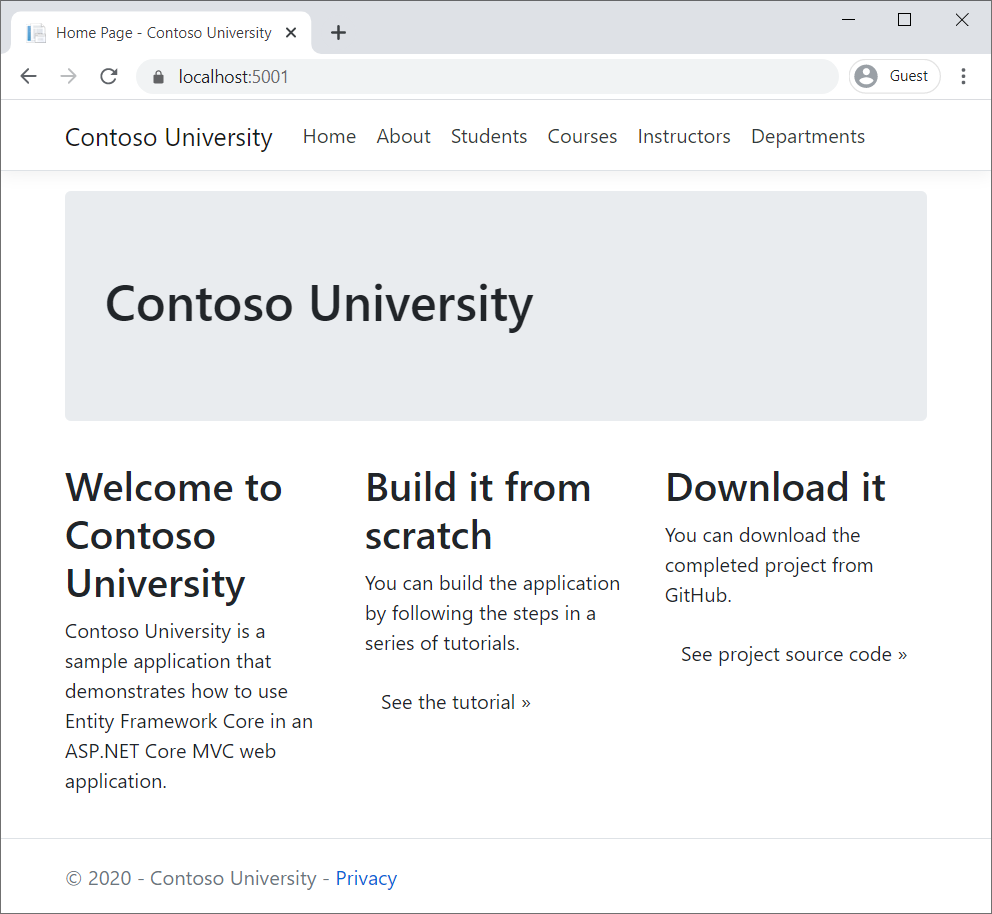 Contoso University のホーム ページ