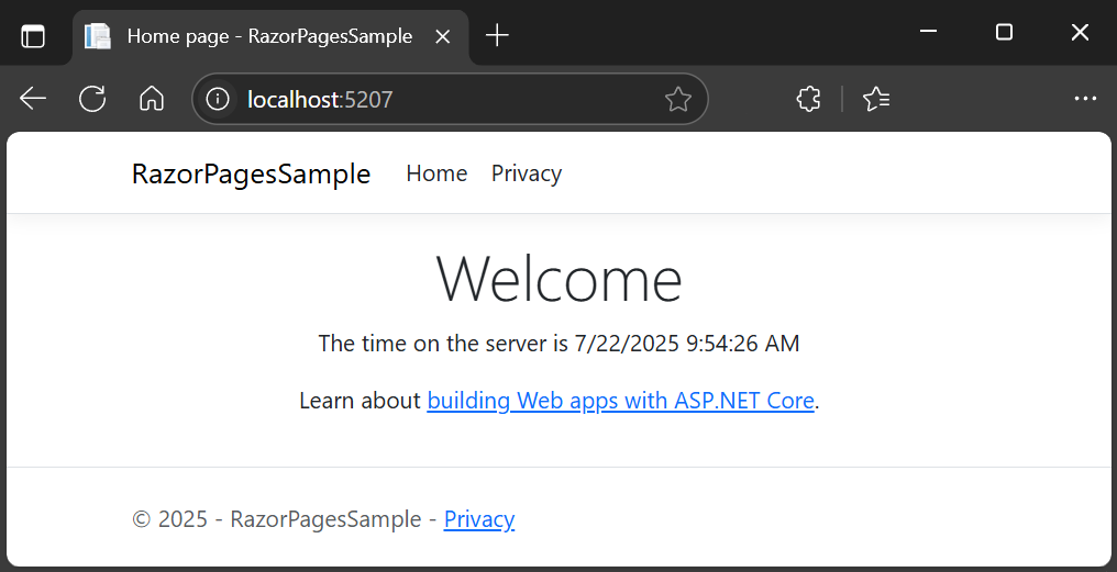 行われた変更を示す Web アプリのホーム ページ。