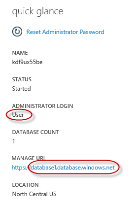 SQL Database サーバー ダッシュボード