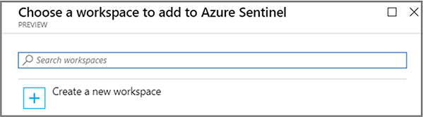 [Azure Sentinel に追加するワークスペースを選択する] の下の [ワークスペースの検索] フィールドのスクリーンショット。