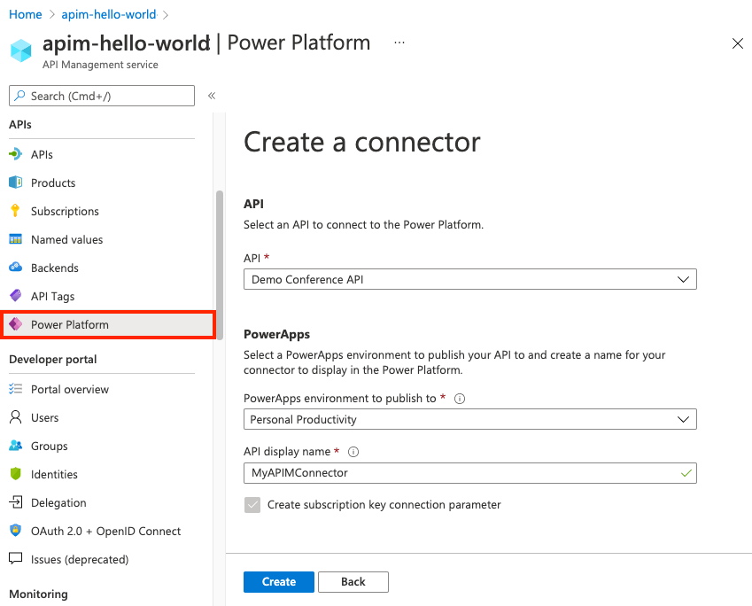 API Management で API へのカスタム コネクタを作成する