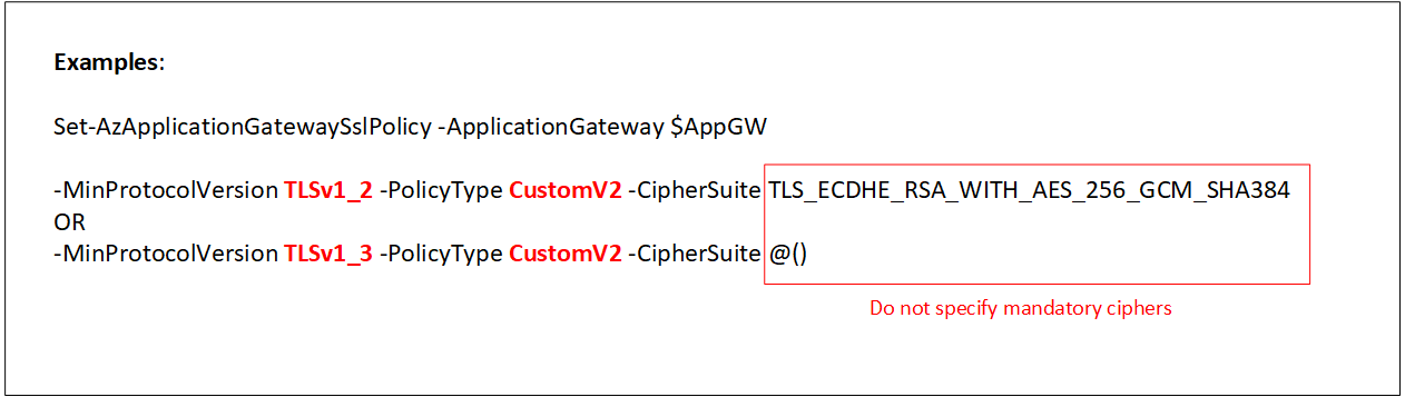 CustomV2 ポリシーの暗号スイート パラメーターの使用を示す図。