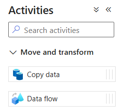Data Flow アクティビティをドロップできるパイプライン キャンバスを示すスクリーンショット。