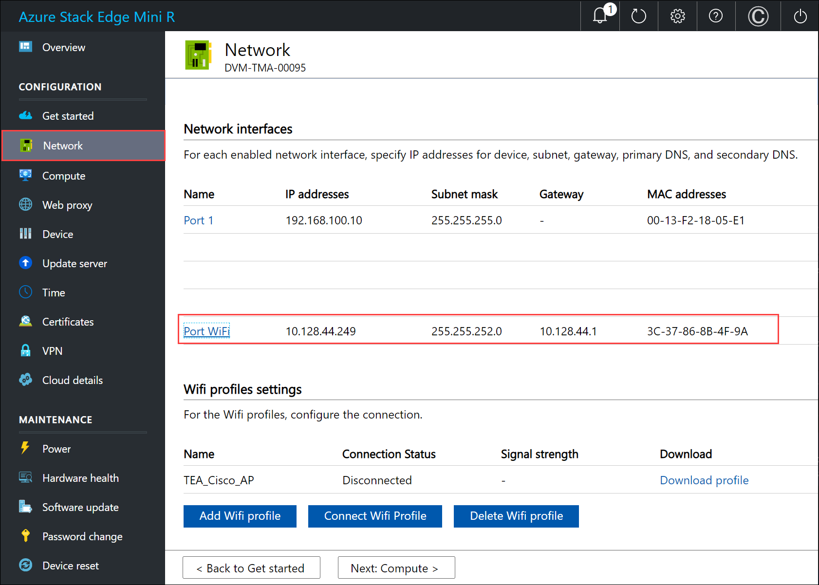 ローカル Web UI の [ネットワーク設定] ページ 3