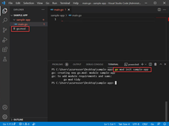 go mod init コマンドを実行しているスクリーンショット。