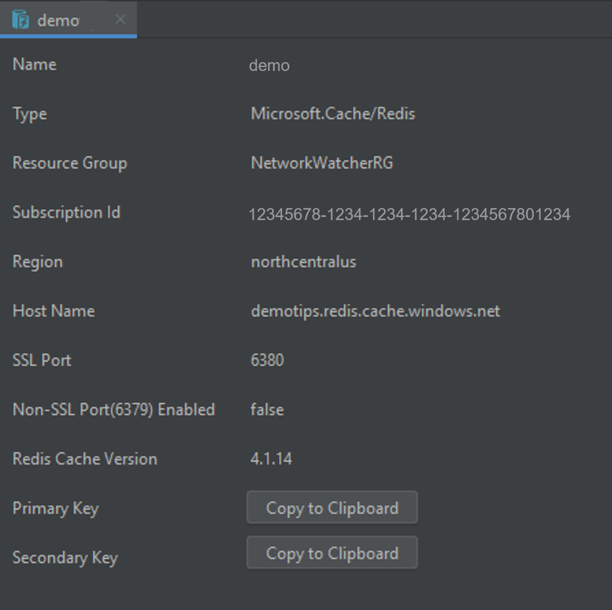 Redis Cache のプロパティ
