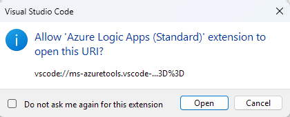 Microsoft Azure ツールを開く拡張機能のプロンプトを示すスクリーンショット。
