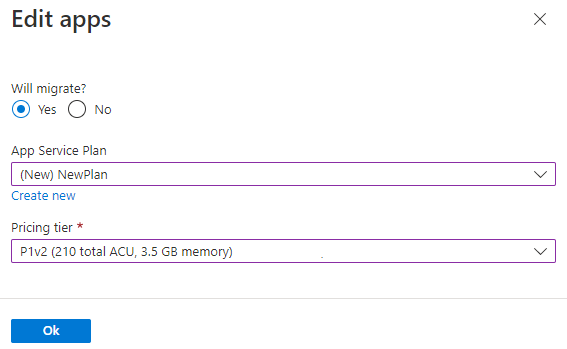 Azure Migrate Edit アプリのスクリーンショット。