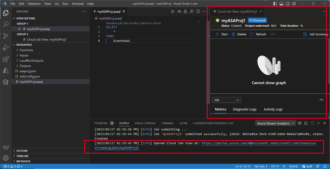 クラウドビュージョブを示すVSCode拡張機能のスクリーンショット。