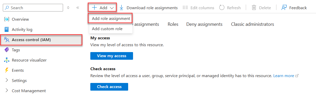 ID ロールの割り当てページにアクセスする方法を示すスクリーンショット。