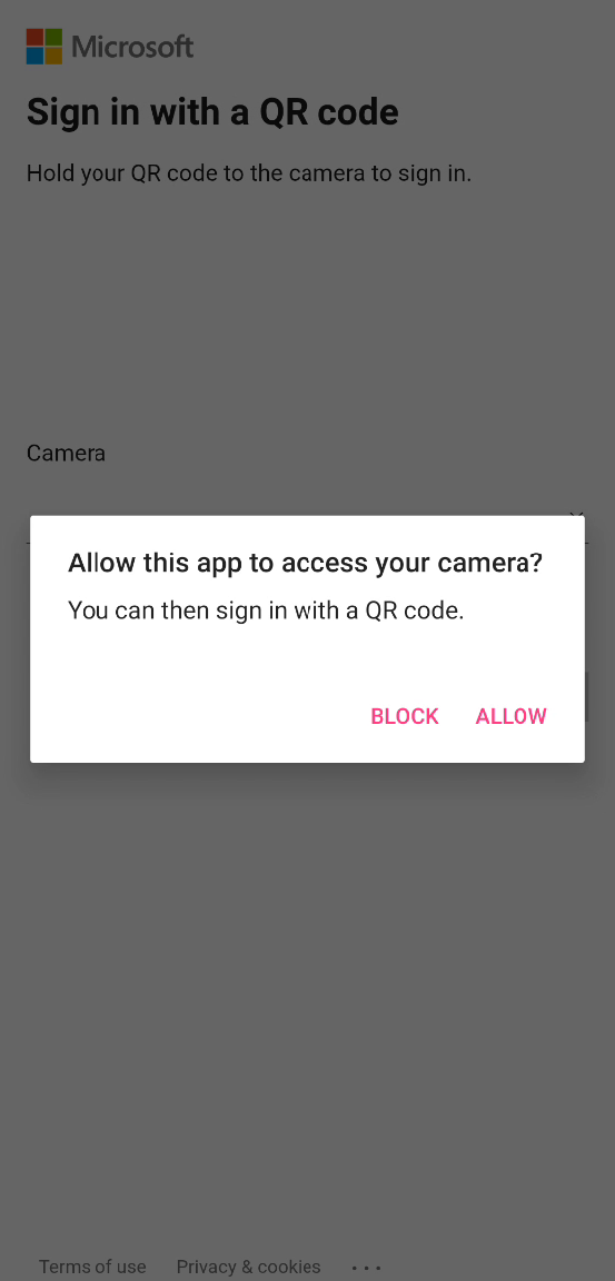 Android QR コードと PIN 認証プロンプトを示すスクリーンショット。