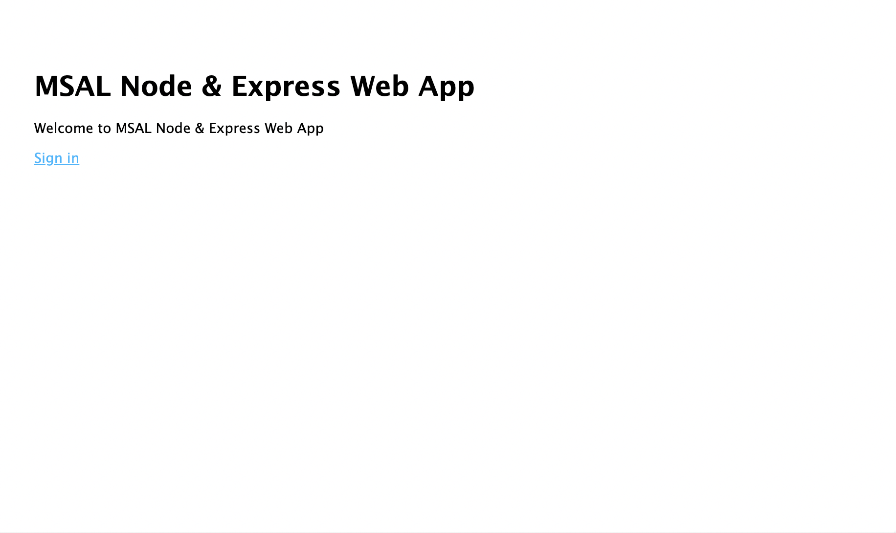 表示される Web アプリのウェルカム ページ