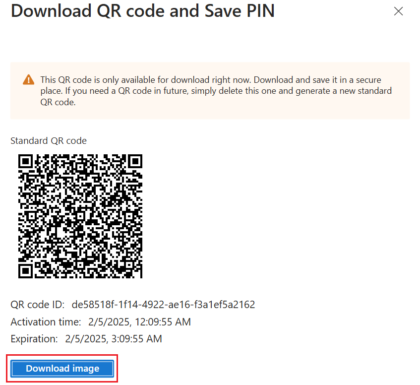 一時的な QR コードをダウンロードする方法を示すスクリーンショット。