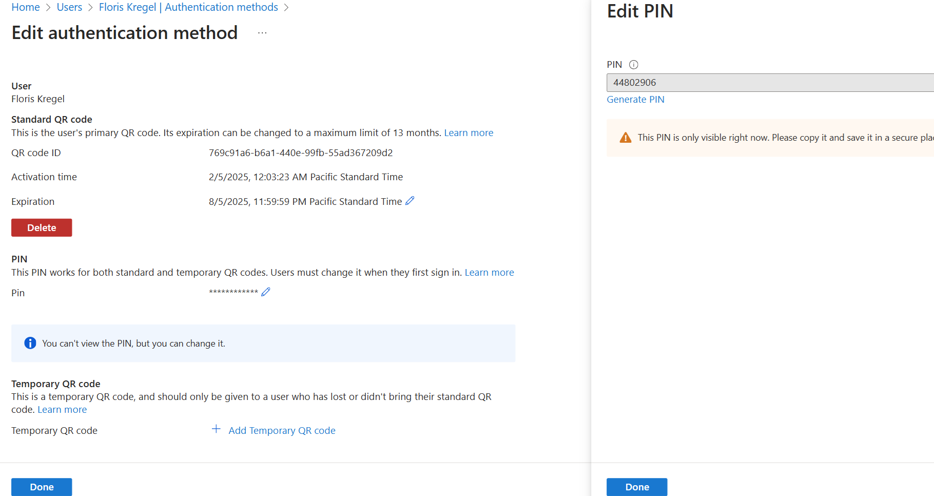 PIN をリセットする方法を示すスクリーンショット。