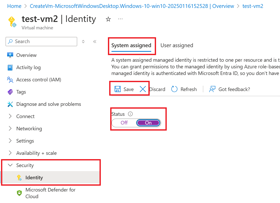 [システム割り当て済み] ステータスが [オン] に設定された [ID] ページを示すスクリーンショット。