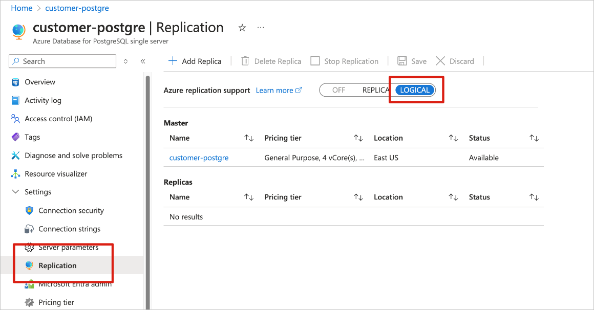 1 つのサーバーデプロイで CDC を有効にするスクリーンショット。