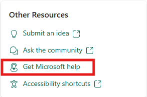 Microsoft ヘルプを取得するためのリンクが表示された [その他のリソース] カードのスクリーンショット。