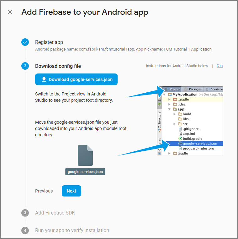 google-services.jsonのダウンロード 