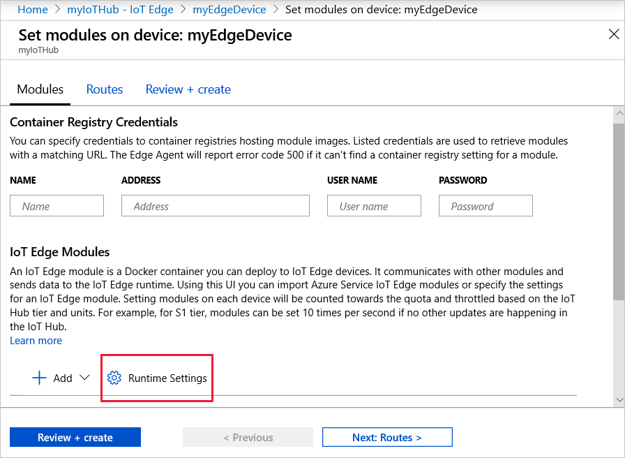 Edge ランタイムの詳細設定の構成