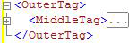 内側と中央のタグが非表示の XML コード