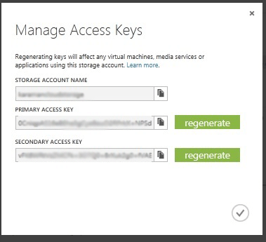 Azure Storage アカウント キーのスクリーンショット