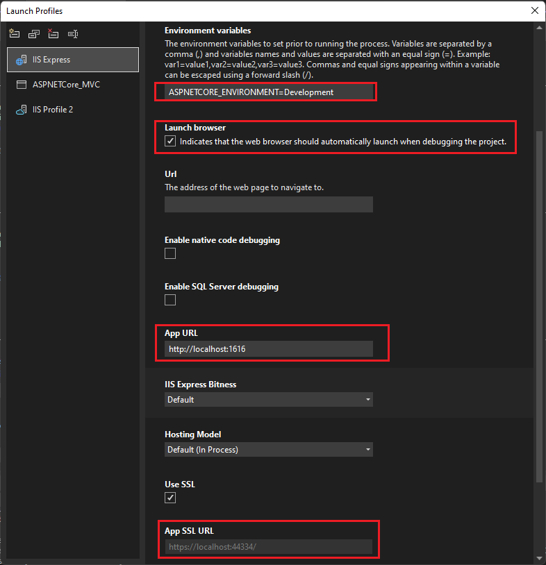 ASP.NET コア デバッガー設定