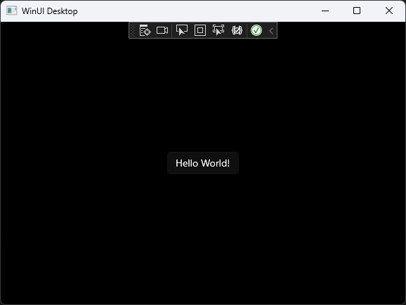 実行中の Windows App SDK 'Hello World' アプリケーションを示すスクリーンショット。